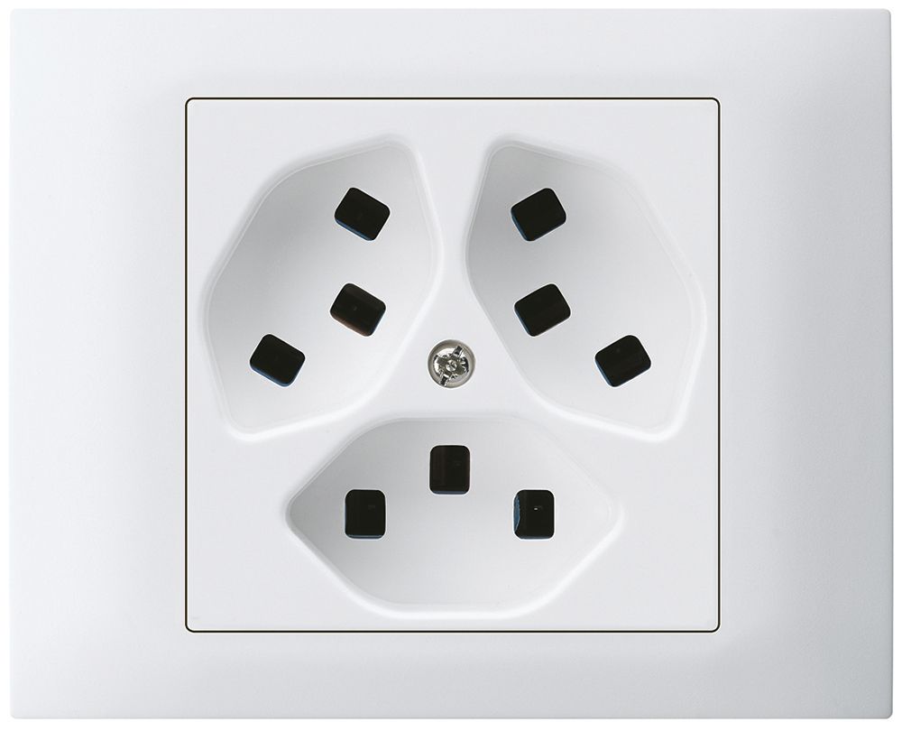 EB-Steckdose kallysto 3×T23 Bauart T mit EB-Dose G3 Abdeckrahmen steckbar weiss