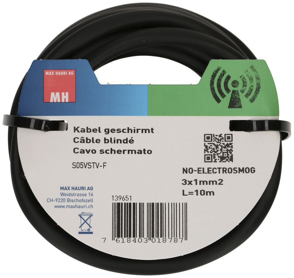Kabel MAX HAURI 3×1mm², abgeschirmt, schwarz, 10 m