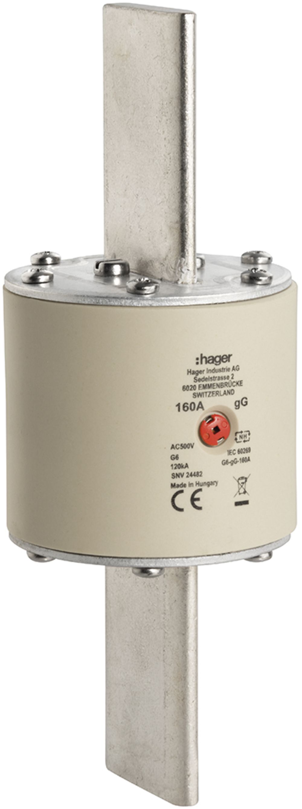 Fusibile HPC Hager SEV G6S 500VAC 630A gG/gL segnalatore centrale inossidabile