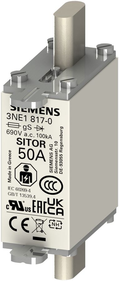 Fusibile HPC Siemens SENTRON 3NE SITOR DIN-000 50A gS, indicatore frontale