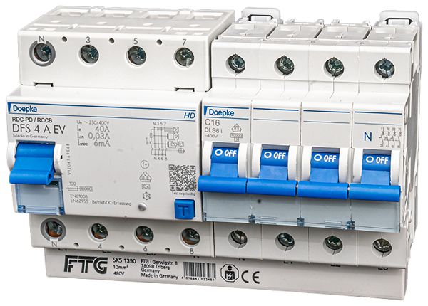 Set Doepke 16A, LS, FI N-links, Phasenschiene, Einspeisung unten