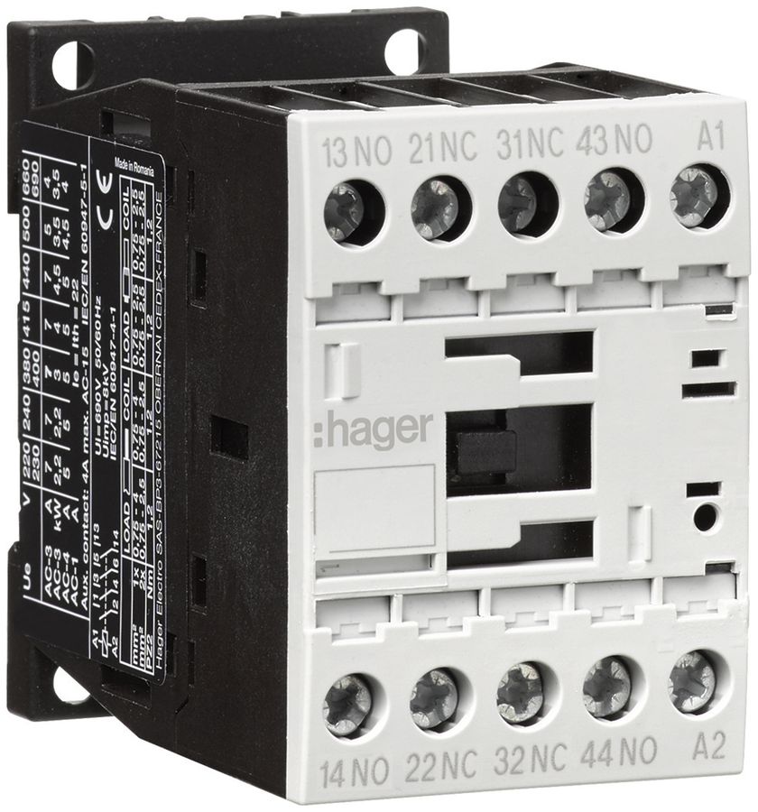 Hilfsschütz Hager 2 Schliesser+2 Öffner 4A bei AC-15 Spulenspannung 24VDC