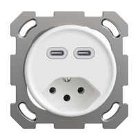 Prise ENC USB 2×type C + type 13 Feller STANDARDdue QM 230V 3000mA blanc