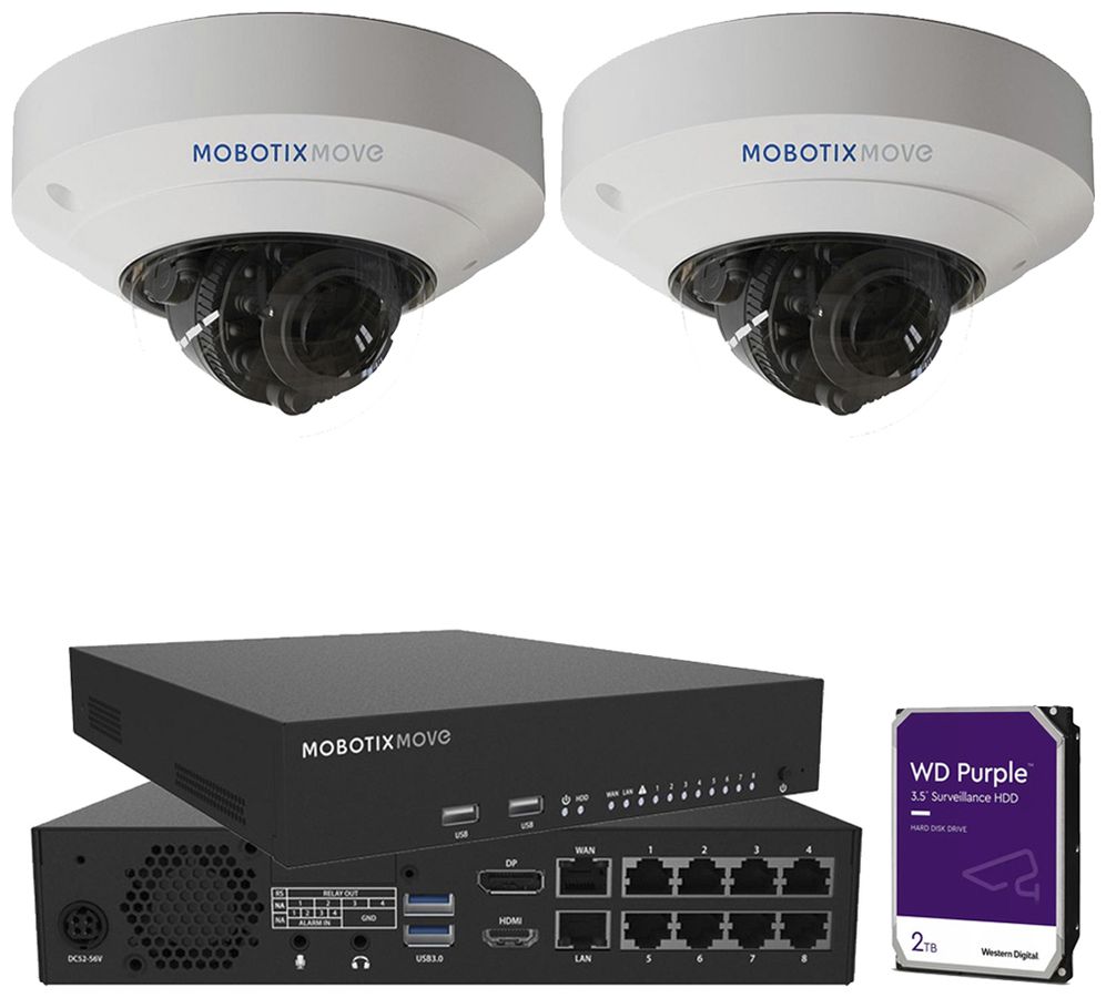 Système de surveillance vidéo MOBOTIX Mx-NVR-Set4: 2×MD1A-5-IR 1×NVR-8 1×HDD