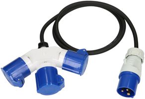 Verlängerung MH CEE16A/3×CEE16A blau 230V H07RN-F3G1.5mm² GDV 1.5m IP44 schwarz