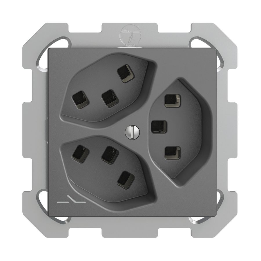 UP-Steckdose 3×T23 Feller EDIZIOdue FM, 1×getrennt, Steckklemmen, dunkelgrau