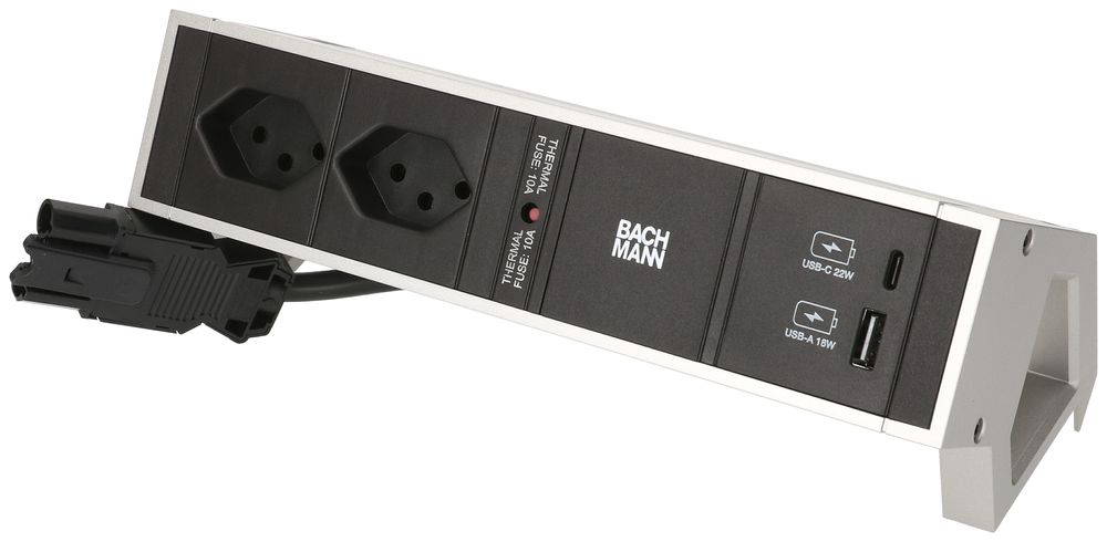 Prise multiple de table BACHMANN DESK 2 2×T13 1×USB-A 18W 1×USB-C PD 22W 0.2m