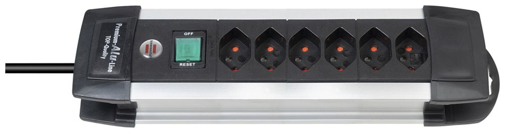 Prise multiple Brennenstuhl Premium-Alu-Line 10A I/O 6×T13 3m noir/aluminium