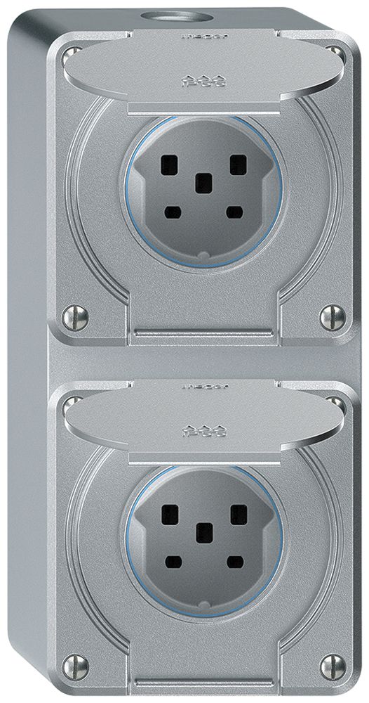 AP-Kombination robusto 2×1, 2×Steckdose T25 IP55 aluminium