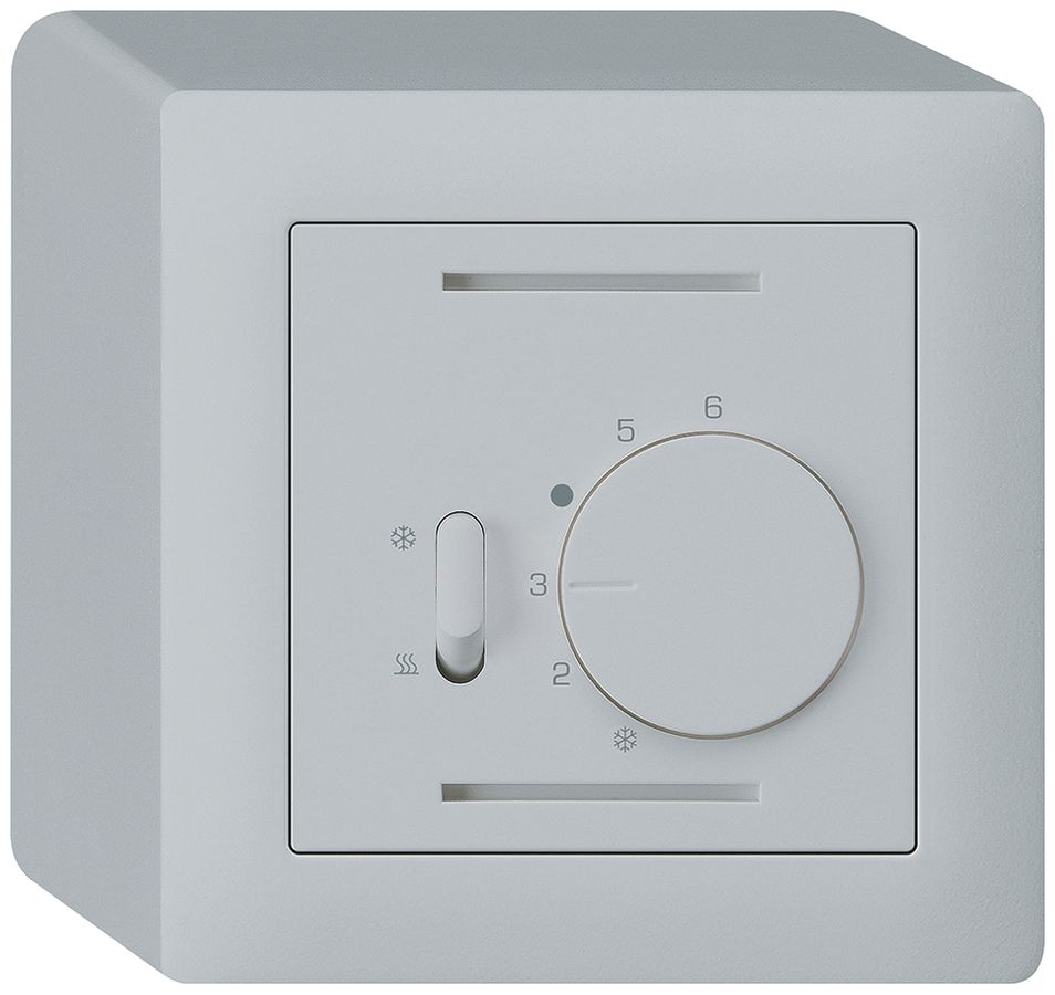 AP-Thermostat Hager kallysto, mit Schalter Heizen/Kühlen, hellgrau