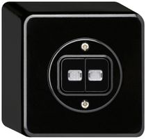 Interr.puls.lum.AP basico 1/3+3/1L con 2 lenti nero