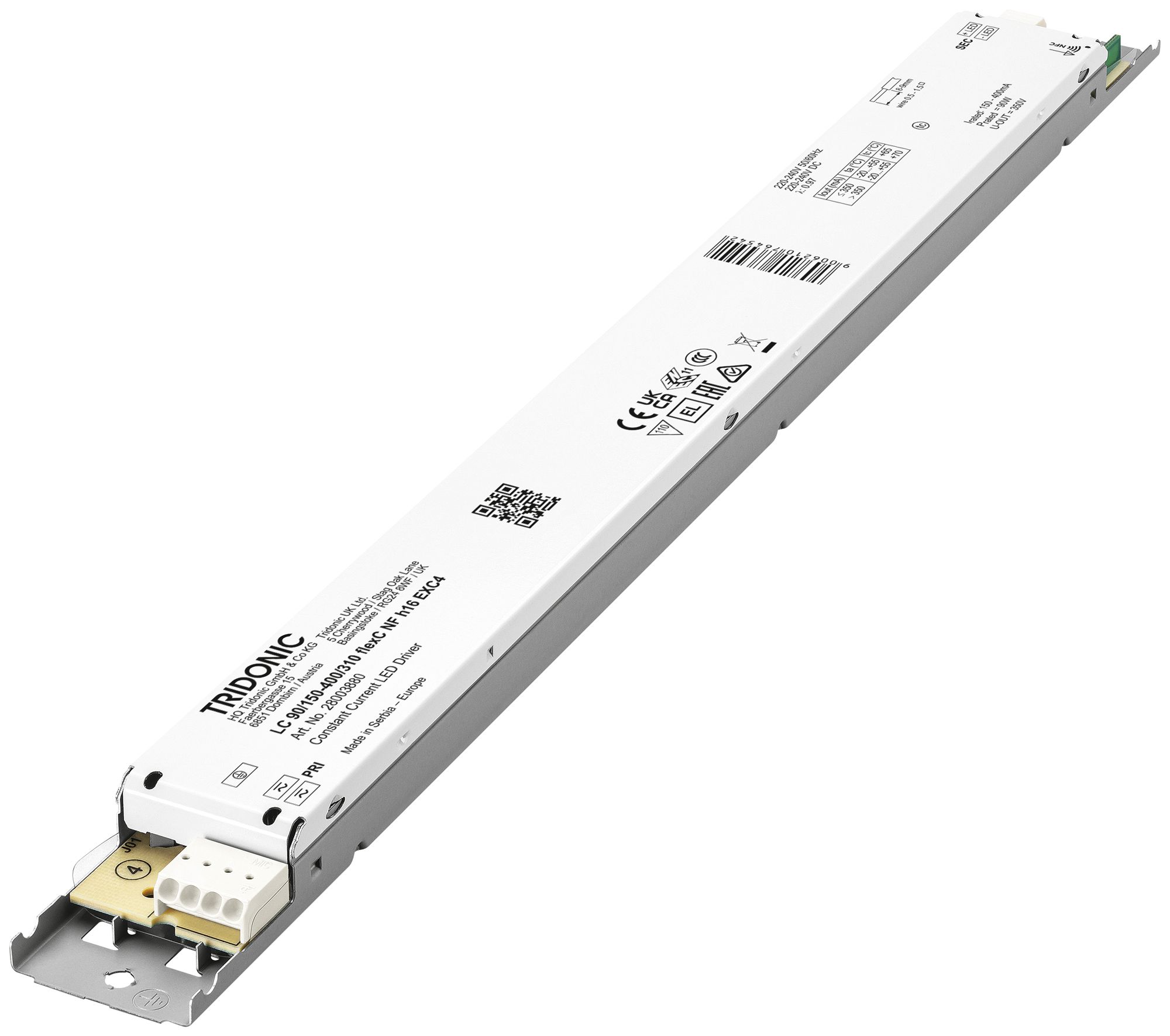 Alimentation LED Tridonic LC NFC EXC4 46.5…90W 100…310V 150…400mA 360×30×16mm