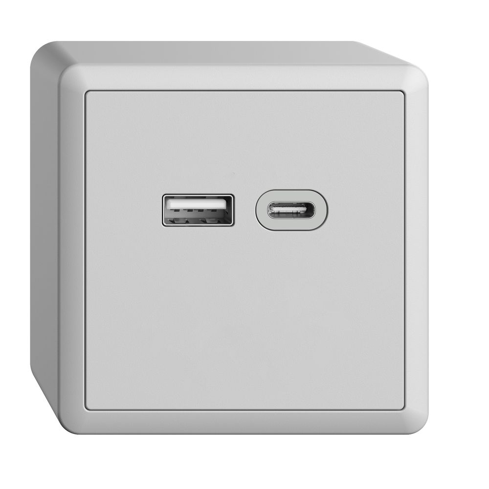 AP-Steckdose USB 18W Typ A + Typ C Feller EDIZIOdue FX54 230V 3600mA hellgrau