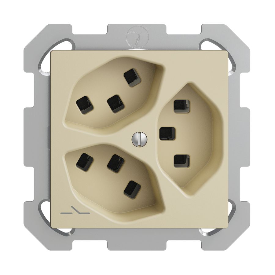 UP-Steckdose 3×T23 Feller EDIZIOdue FM, 1×getrennt, Steckklemmen, vanille