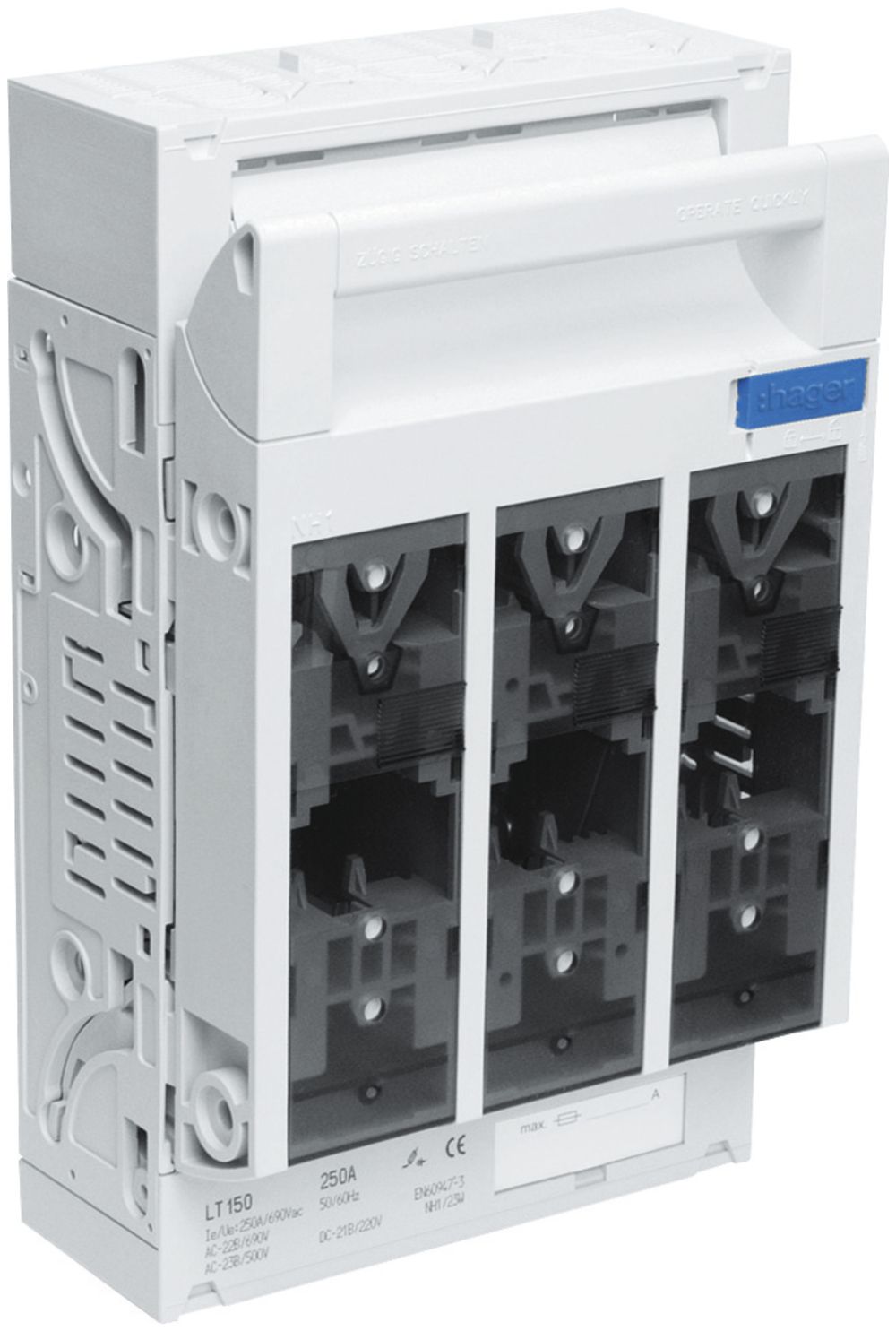 Coupe-circuit HPC Hager DIN1 690VAC 250A montage sur cavalier rail 40mm haut/bas