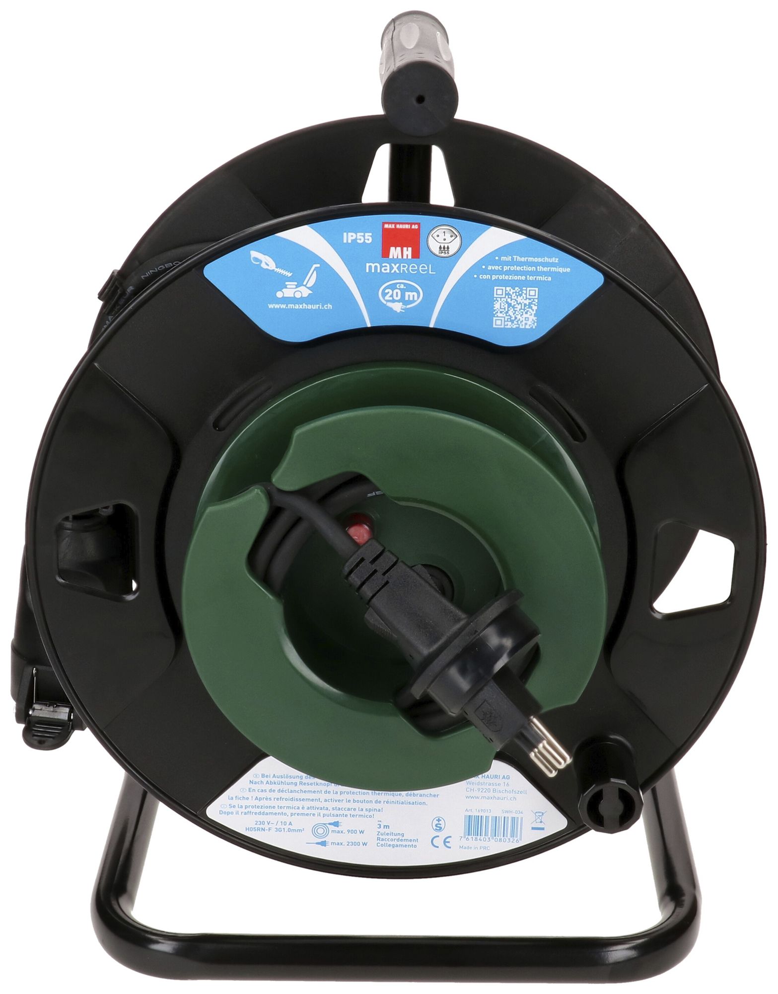 Enrouleur de câble MH maxReeL 1×T13 3×1mm² 20m IP55 noir/vert