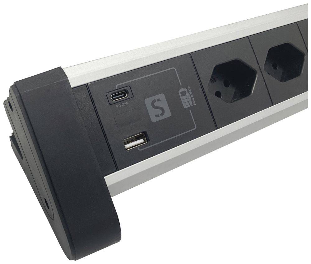 Prise multiple de table 3×T13/1×USB-A/1×USB-C 3m T12 noir/aluminium