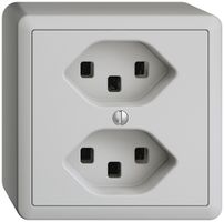Prise AP 2×T23 16A EDIZIOdue gris clair, avec bornes enf.