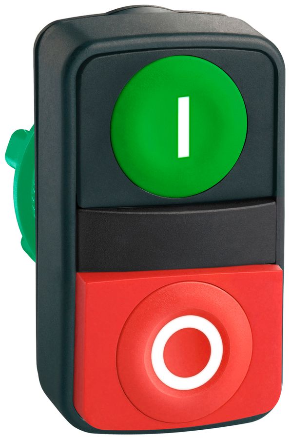 Boîtier p.poussoir Harmony XB5 ro/vt Ø22.5mm haut front.IP66 inscript.O/I