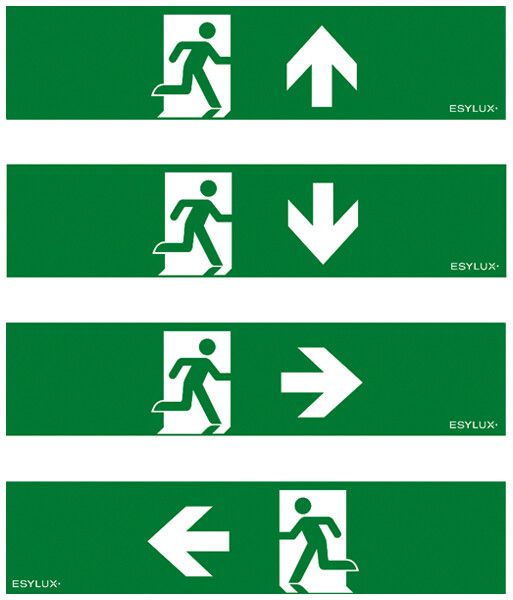 Set di pittogrammi ESYLUX SLA 14m freccia d/s/b/a 350×85mm