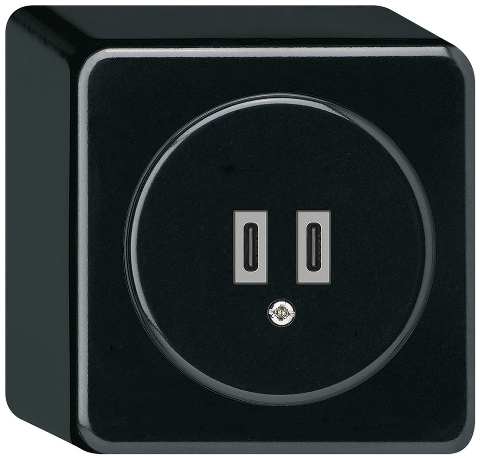 AP-USB-Ladesteckdose Hager basico C-C 20W 5V 86×86mm schwarz