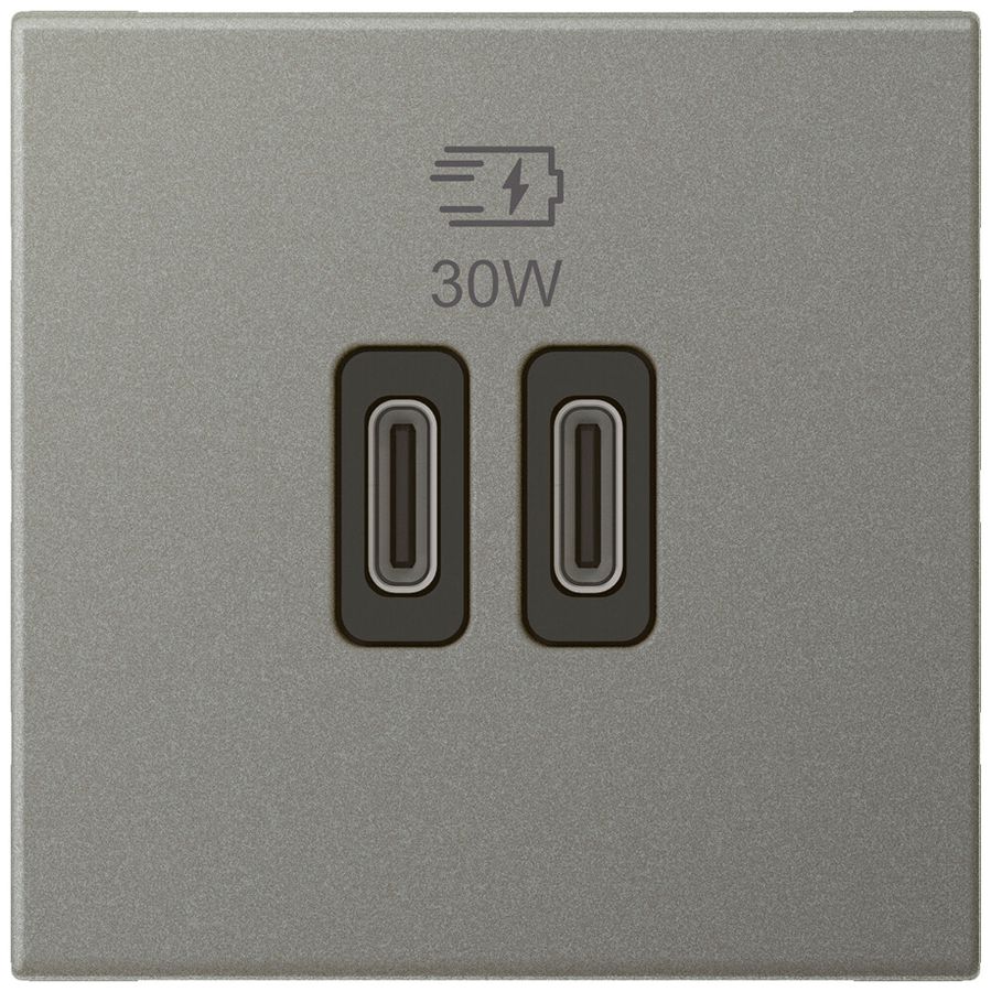 EB-USB-Ladesteckdose Legrand MOSAIC 2×USB-C 3000mA OUT:5V magnesium