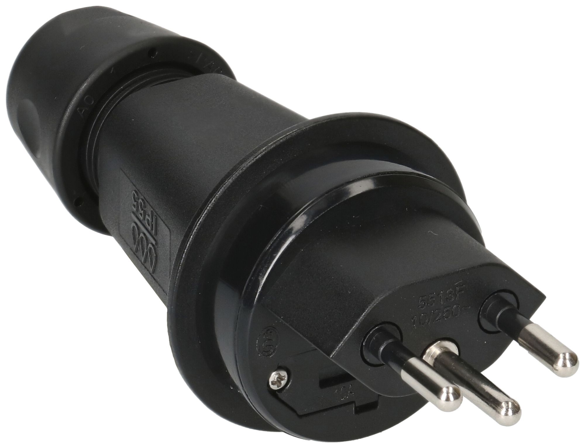 Stecker Typ 13 MAX HAURI 10A 250V mit Sicherung Ø5×20mm IP55 schwarz