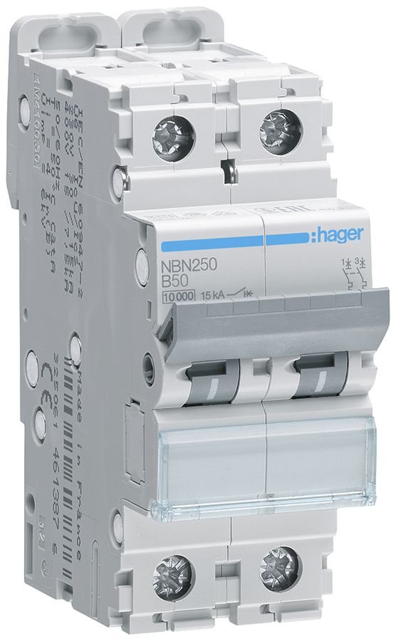 Leitungsschutzschalter Hager MCB 2P 415V Typ B 50A Icn 10kA Icu 15 kA 2TE
