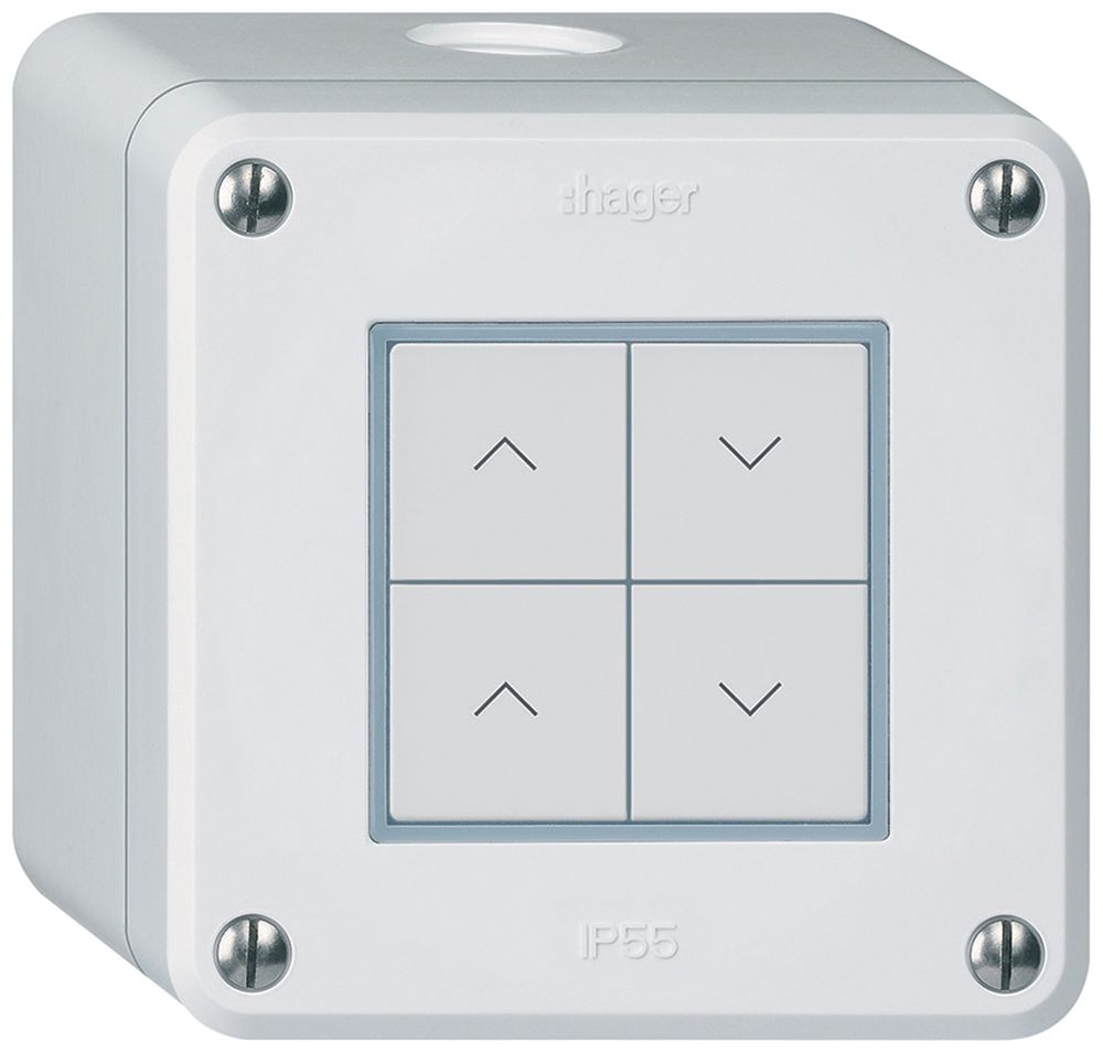 Poussoir pour stores KNX AP Hager BA robusto Q quadruple 86×86mm blanc