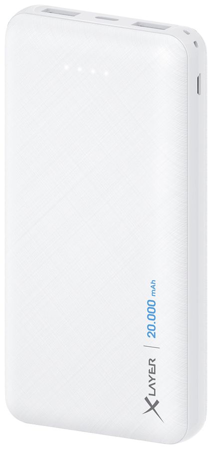 Batterie externe XLayer Micro 20000mAh 2×USB-A ≤2A 145×70×26mm 420g blanc