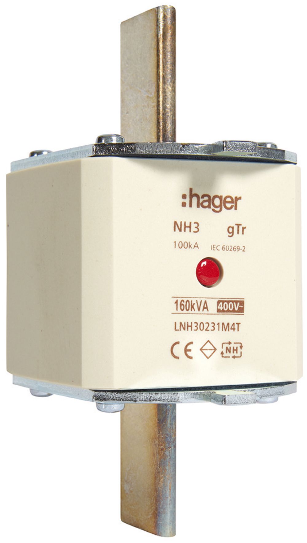 Fusibile HPC Hager DIN3c 400VAC 231A 160kVA gTr segnalatore centrale inox.
