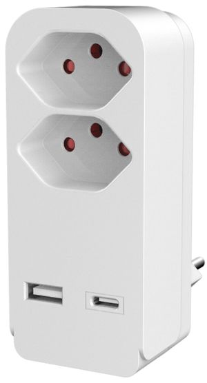 Fiche multiple ELBRO 2×T13, 1×USB-C, 1×USB-A, blanc, fiches isolées partiellem.