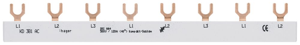 Kammschiene Hager 3P 3L Gabel 16mm² 80A 210×8mm weiss