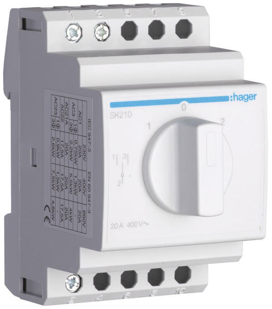 REG-Drehschalter Hager 20A 400V 0 Schliesser 0 Öffner 1 Wechsler 3TE