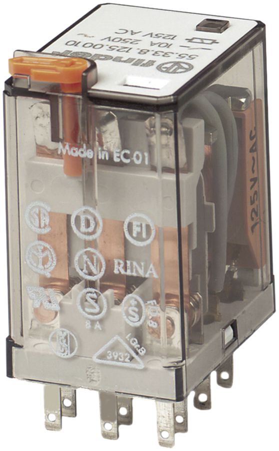 Relè mini innest. Finder 55, 3C 10A/230VAC AgCdO RT I