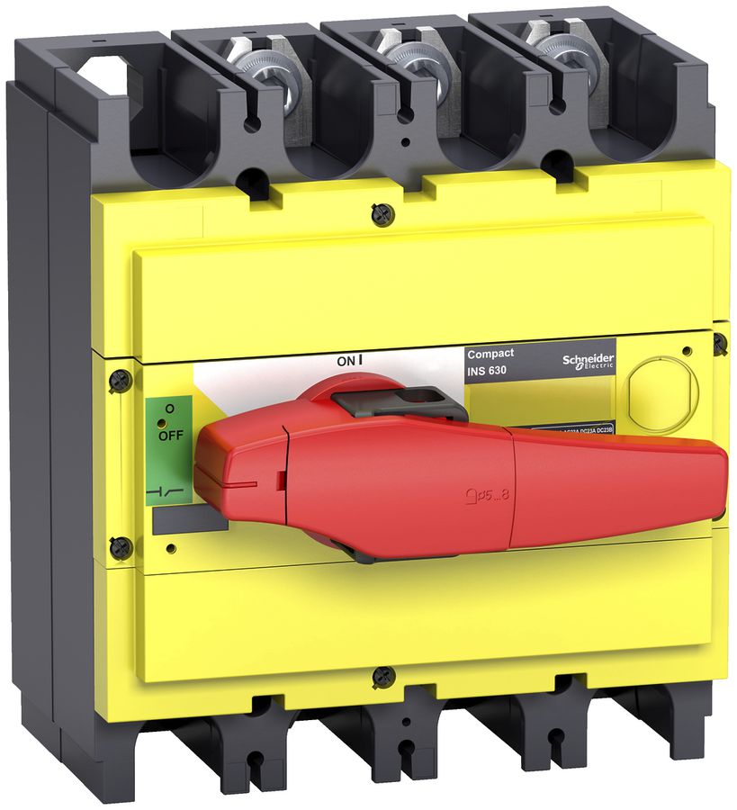 Interupteur de charge Schneider INS 3L 500A avec poignée rotative rouge/jaune
