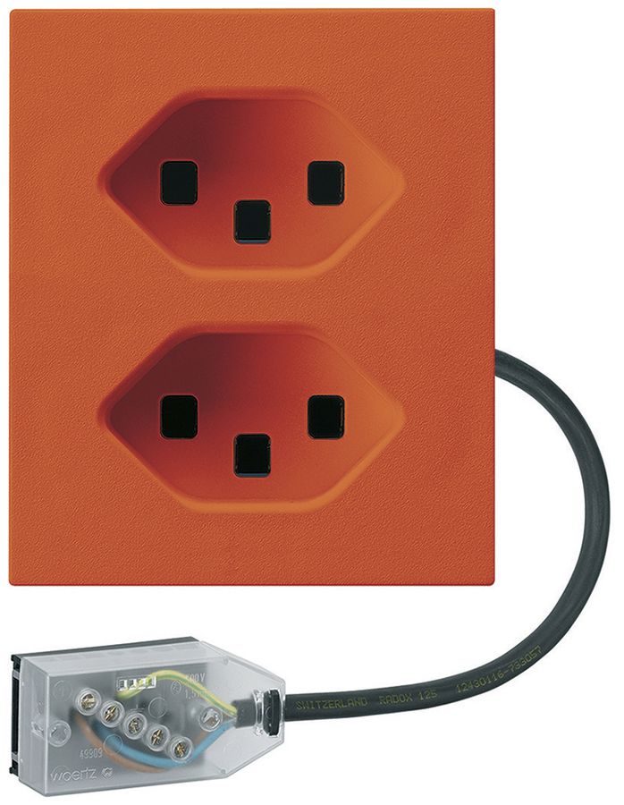 EB-Steckdose 2×Typ 23 Hager FLF für Flachkabel Technofil L2 orange