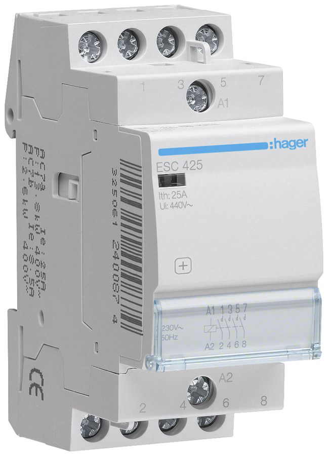 REG-Schütz Hager ESC 230VAC 4 Schliesser 0 Öffner 25A 2TE