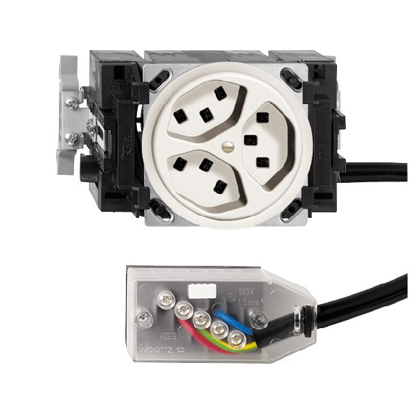 Prise INC 3×T23 16A blanc 53mm L2 FH pour Technofil