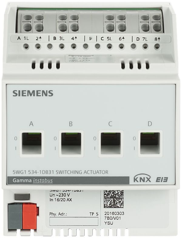 REG-Schaltaktor Siemens KNX 4-fach 230VAC 6AX C-Last