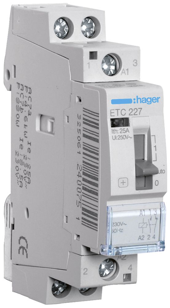 REG-Schütz Hager 230VAC 1 Schliesser 1 Öffner 25A mit Tag-/Nachtfunktion 1TE