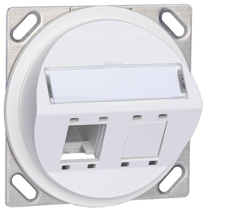 Kit montaggio INS R&M uscita obliqua 2×cat.5e/6, bianco