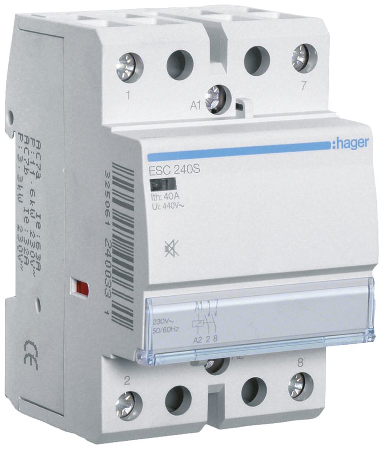 REG-Schütz Hager 230VAC 2 Schliesser 0 Öffner 40A brummfrei 3TE