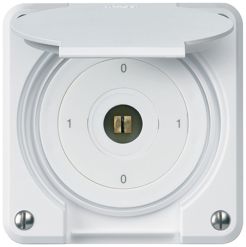 Interrupteur à clé carrée ENC robusto IP55 avec clapet S0/2P blanc combi