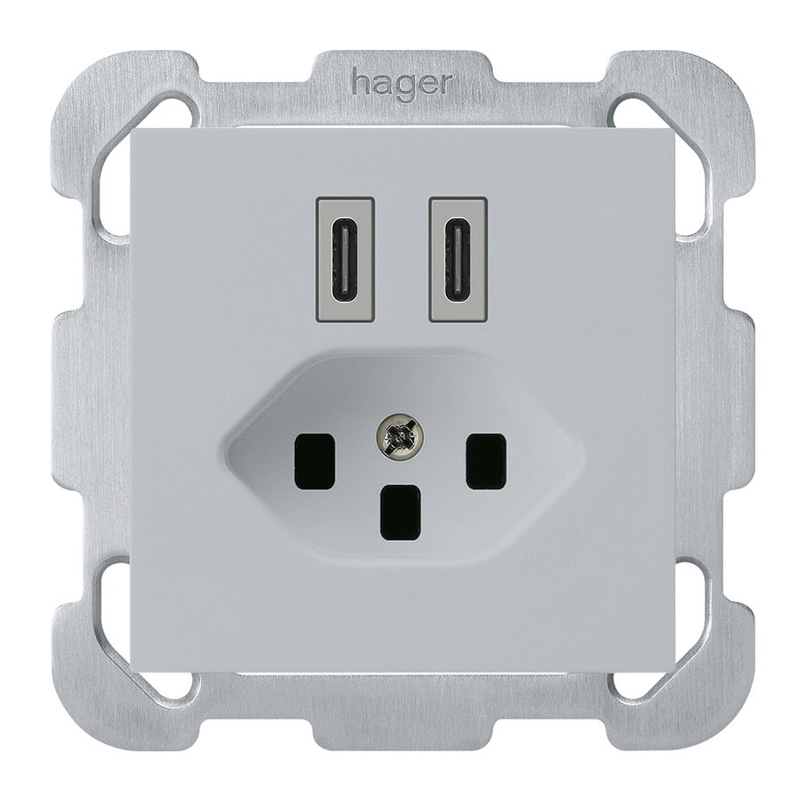 UP-USB-Ladesteckdose Hager kallysto C-C 20W+T23 5V 77×77mm grau