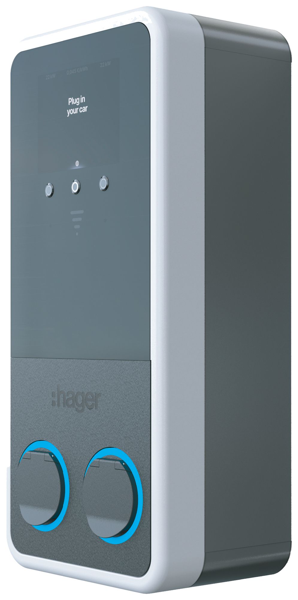 Ladestation Hager witty park 2 3-phasig 2×22kW 320×680×150mm