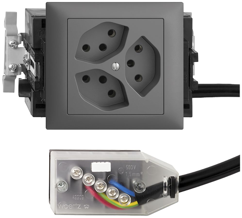 EB-Steckdose EDIZIOdue 3×T13 L1 53mm Snap dunkelgrau für Technofil