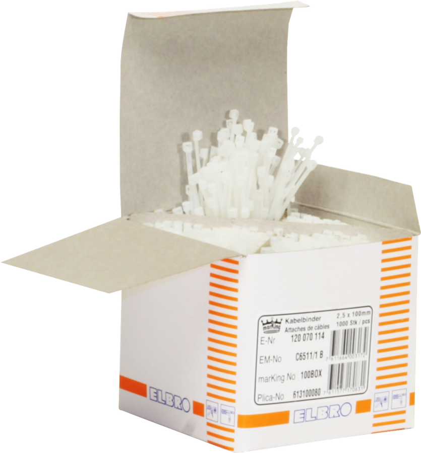 Kabelbinder Nylon 2.5/100mm weiss in Box à 1000 Stk