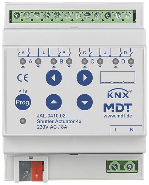 REG-Jalousieaktor KNX MDT JAL-0410.02 4-Kan 8A 300W 230VAC 4TE