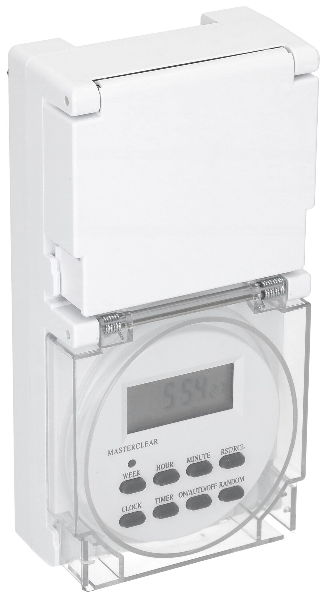 Minuteur à prise MH numérique 24h 1×type 13 10A 230V IP55 blanc